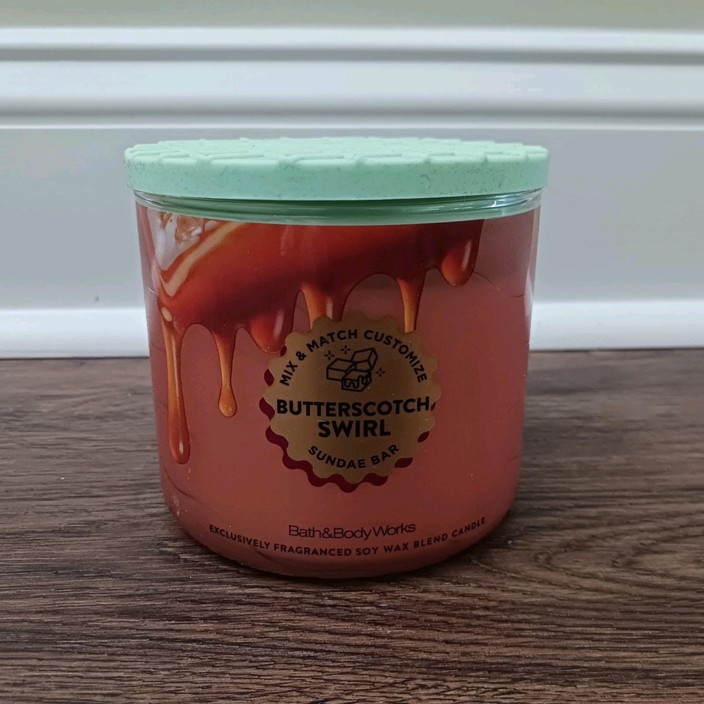 Bath & Body Works BUTTERSCOTCH SWIRL Sundae Bar Large 3 Wick Scented Candle